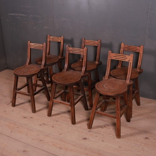 Set Of Six Swiss Elm Back Stools