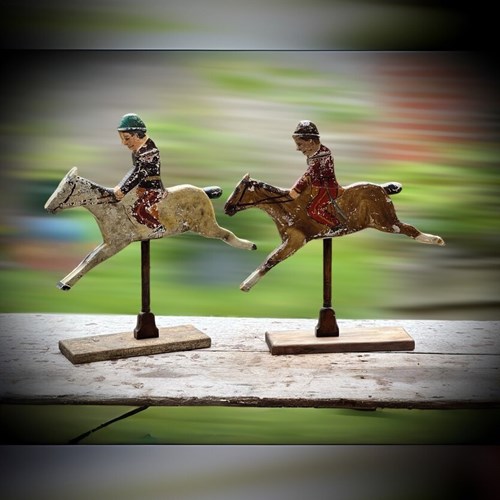 Pair Of Victorian Fairground Knock Down Jockey Figures