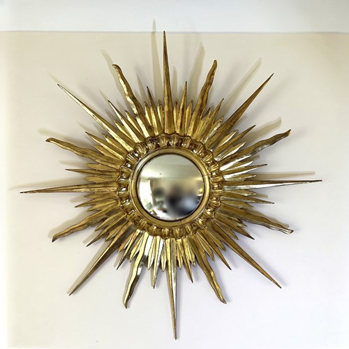 French Mid-Century Sunburst Convex Mirror