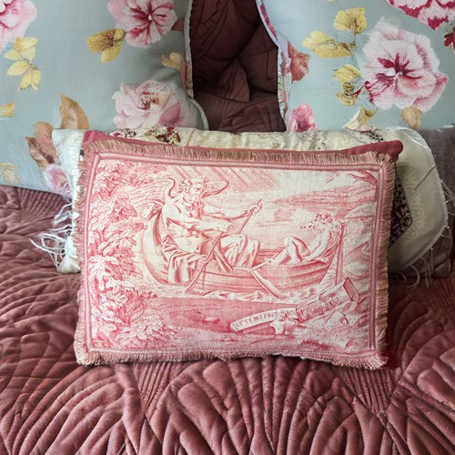 French Toile De Jouy 19Th Century Panel Cushion