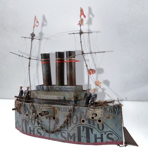 Scratch Built Battleship Made From Smiths Crisp's Tin & Britains Ltd Lead Sailor