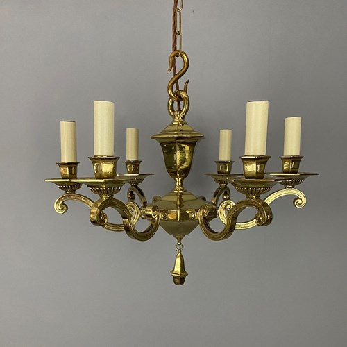 Antique Six Arm Brass Chandelier