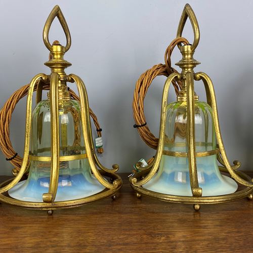 Art Nouveau Caged Opalescent Glass Pendant Light (23100)