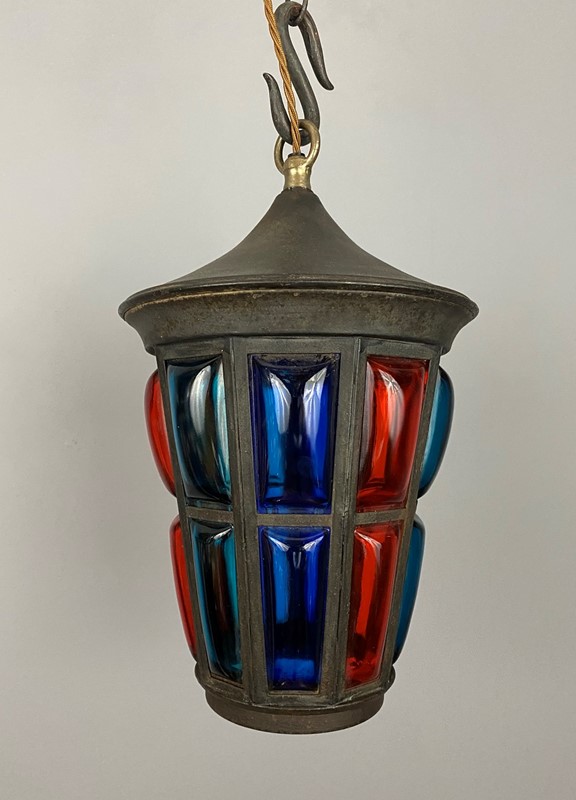 Arts and crafts red and blue glass lantern (22343)-ashby-interiors-img-2280-main-638031726788766259.jpg