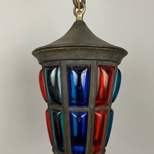 Arts and crafts red and blue glass lantern (22343)