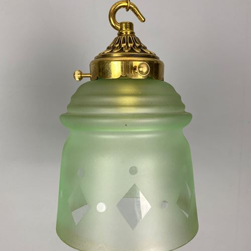 Green Art Deco Vaseline Glass Pendant Light (23107)