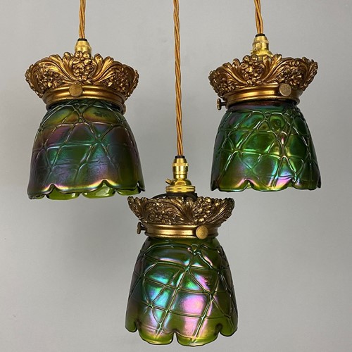 Art Nouveau Loetz Glass Iridescent Pendant Light 