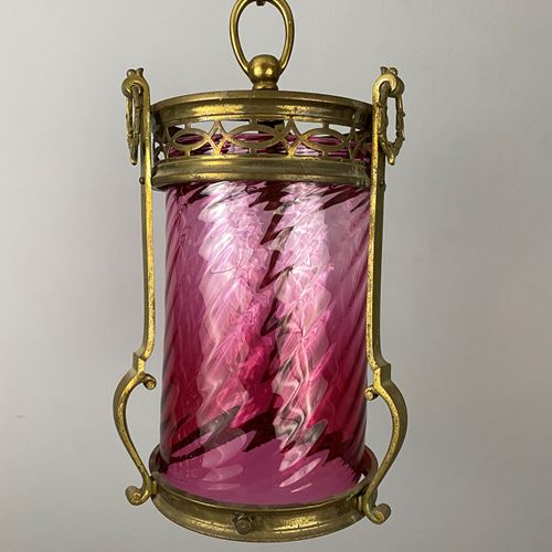 Art Nouveau Lantern With Cranberry Glass (22415)
