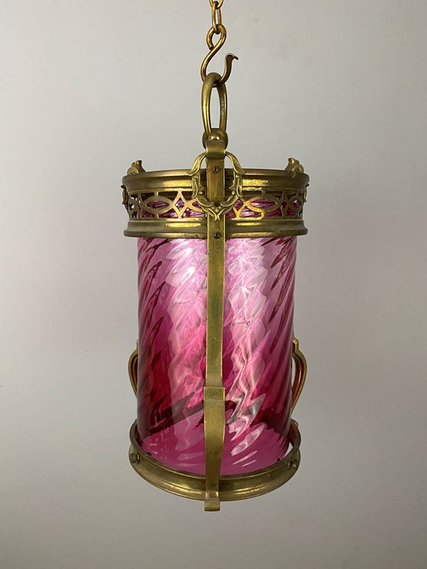 Art Nouveau Lantern With Cranberry Glass (22415)-ashby-interiors-img-5151-p-main-638176761283041249.png