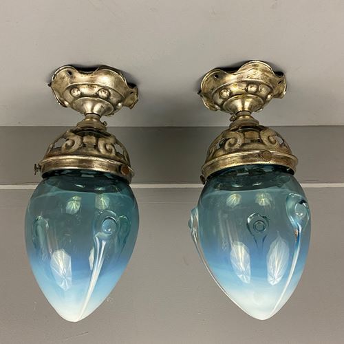 Pair Silver Plated Art Nouveau Ceiling Mounted Lights