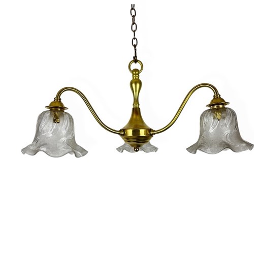 Three Arm Art Nouveau Brass Chandelier (56218)