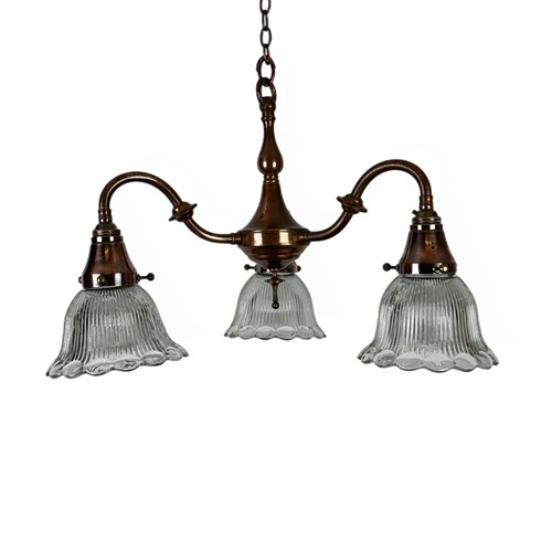 Three Arm Chandelier With Holophane Glass Shades (56220)