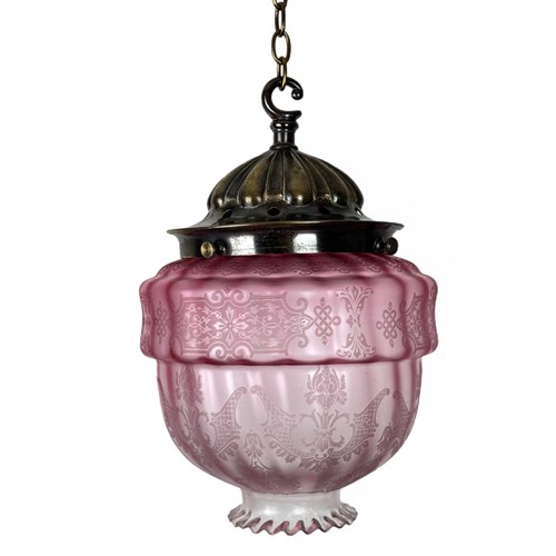 Etched Pink Glass Pendant Light (25172)