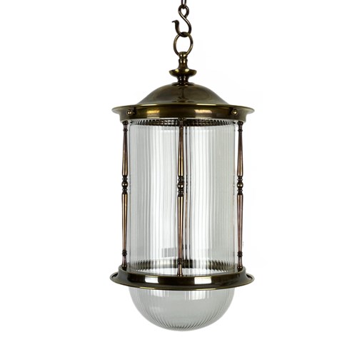 Weston Lantern – Antique Brass Clear Ribbed Glass (56293)