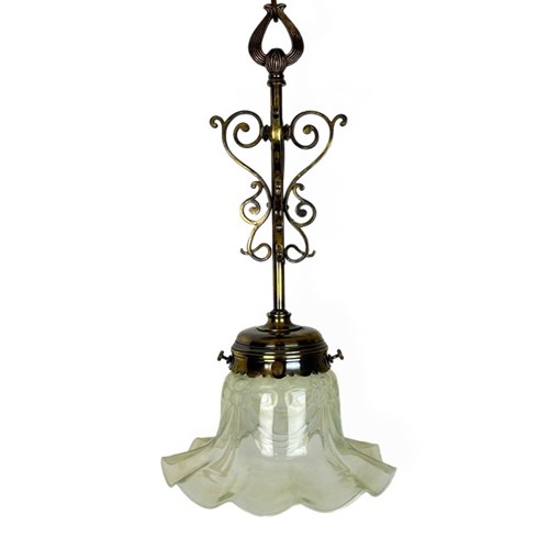 Art Nouveau Vaseline Glass Light With Decorative Stem (55171)