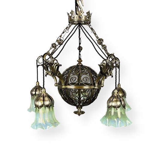 Arts And Crafts Silver Plated Wire Scroll Work Chandelier (24029)