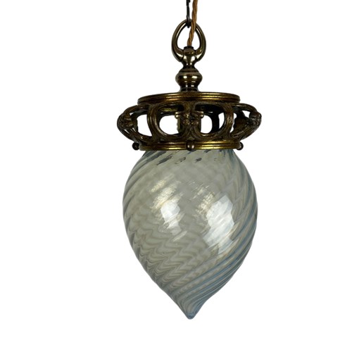 Arts Nouveau Vaseline Glass Teardrop Pendant Light (24059)