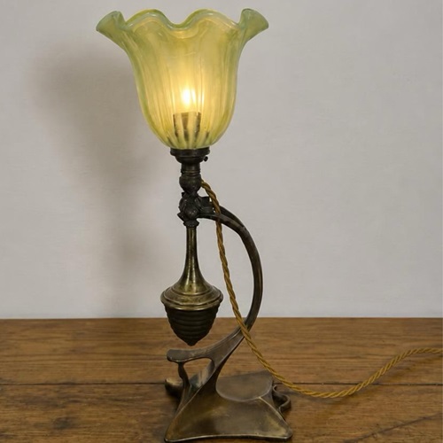 Antique Brass Gimbal Lamp With Handblown Glass Shade (56290)