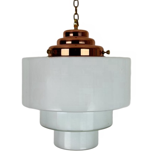 ‘Theo’ Large Stepped Opaline Pendant Light White Glass (55186)