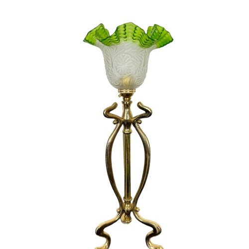 Art Nouveau Style Brass Table Lamp With Green Glass Shade (51158)