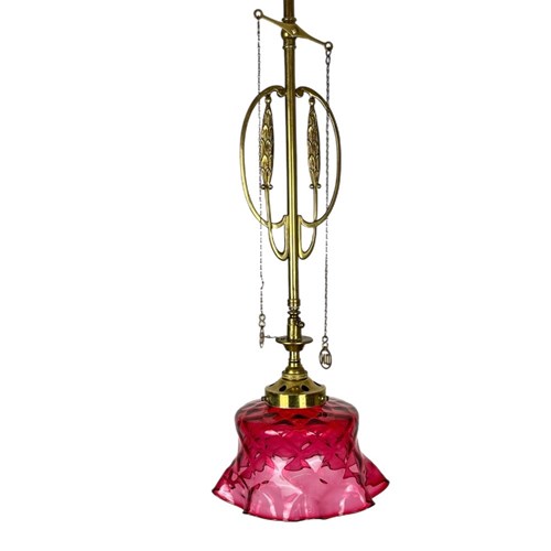 Art Nouveau Cranberry Glass Gas Ceiling Light (51160)