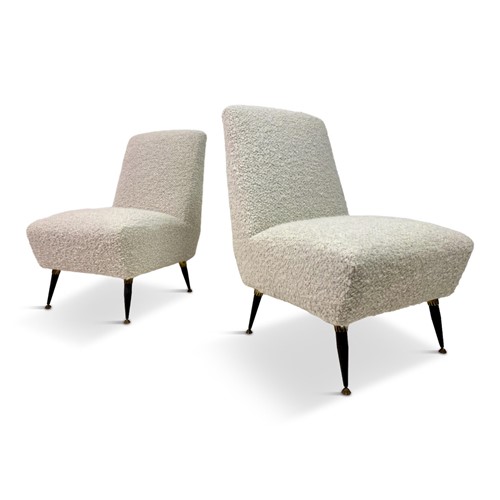 Pair of 1950s Italian Slipper Chairs in Boucle