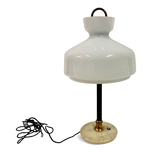 1950S Italian White Glass And Brass Table Lamp