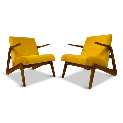 Pair Of Contemporary Italian Armchairs In Yellow Velvet