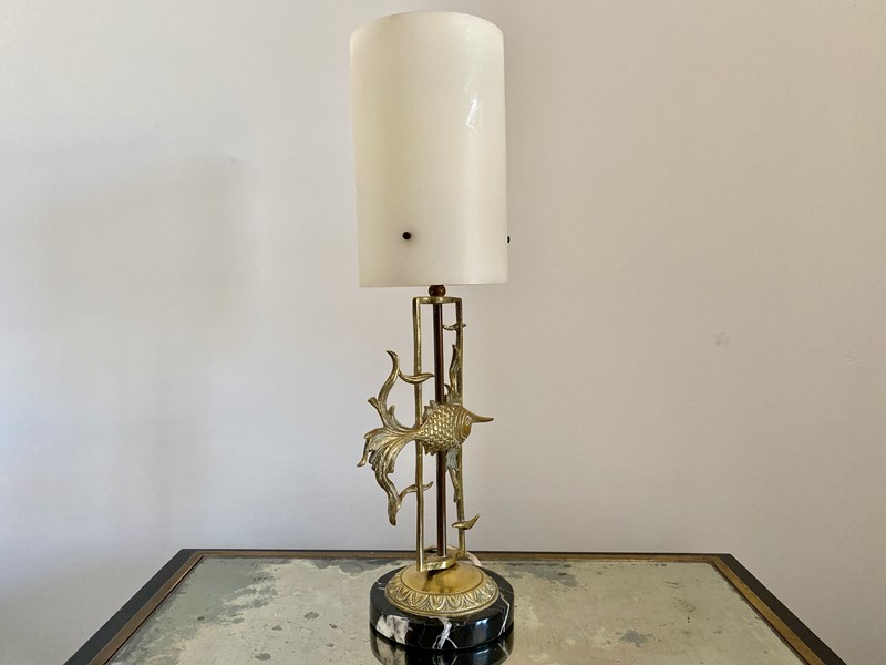 1950s Brass Fish with Marble Base Table Lamp-august-interiors-img-9761-main-637323457854648219.jpeg