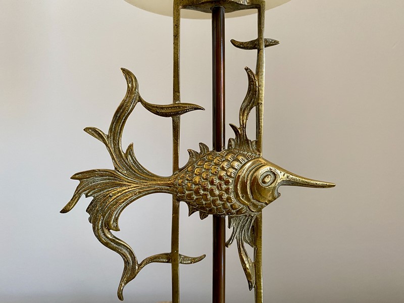1950s Brass Fish with Marble Base Table Lamp-august-interiors-img-9765-main-637323458381410108.jpeg