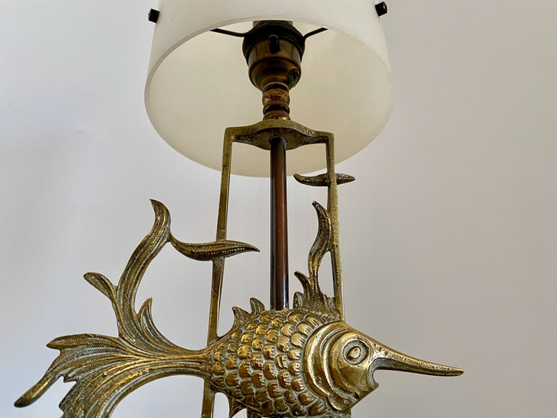 1950s Brass Fish with Marble Base Table Lamp-august-interiors-img-9766-main-637323458490938255.jpeg