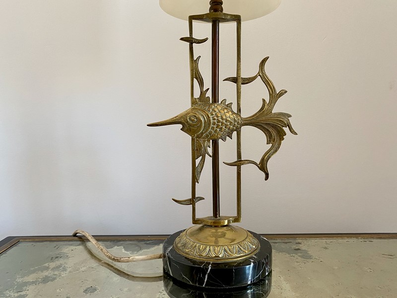 1950s Brass Fish with Marble Base Table Lamp-august-interiors-img-9768-main-637323458982620831.jpeg