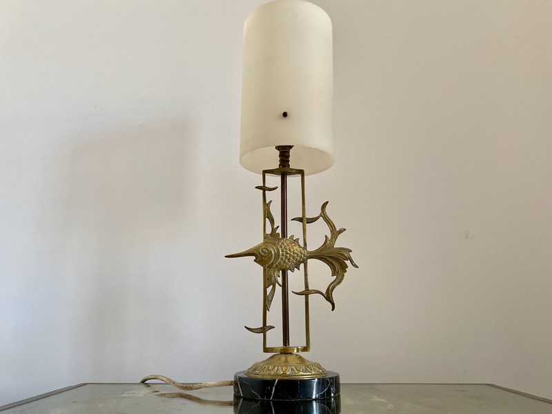 1950s Brass Fish with Marble Base Table Lamp-august-interiors-img-9769-main-637323459104494923.jpeg