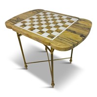 Mid Century Marble and Brass Chess Games Table