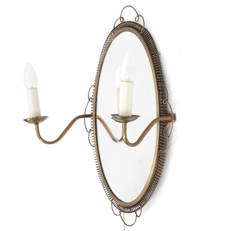 1950s Swedish Brass Mirror with sconces-august-interiors-oval-shaped-brass-mirror-with-a-sconce-on-2-main-637226680892801783.jpg