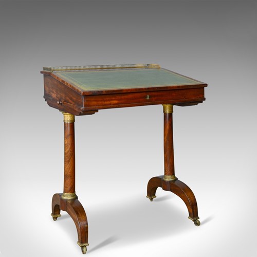 Antique, Writing Table, English, Regency, Mahogany, Davenport, Circa 1820
