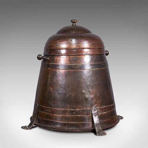 Antique Beehive Fireside Store, Copper, Fire Bucket, Coal Bin, Victorian, C.1850