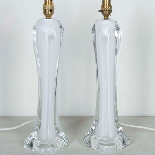 Near Pair Of Mid-Century Glass Table Lamps By Flygsfors, Sweden