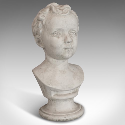 Vintage Child Portrait Bust, English, Plaster, Study, Young Boy, 20th Century