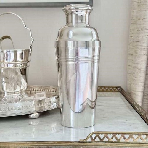 Tall Art Deco French silver plated cocktail shaker