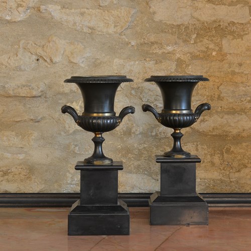 Pair Of French Restoration Bronze Urns