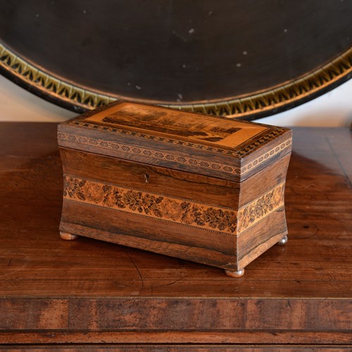 Hever Castle Tunbridge Ware Rosewood Tea Caddy By Henry Hollamby