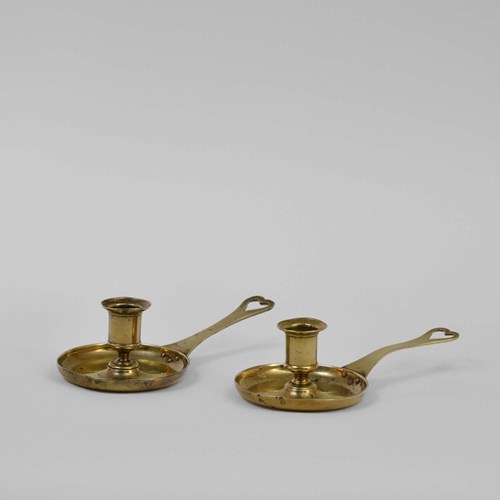 Pair French 18Th Century Cast Brass Chambersticks