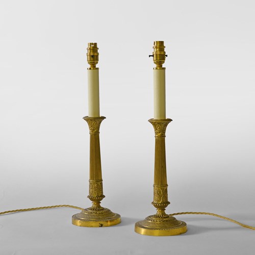 19Th Century French Pair Candlestick Lamps