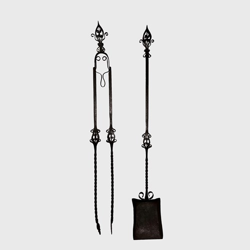 Large Pair Of Wrought Iron Fire Irons