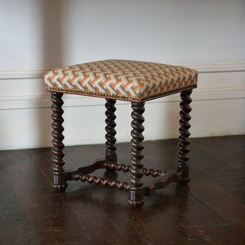 19Th Century Carolean Style Walnut Stool