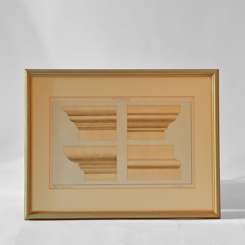 Italian Architects Watercolour Drawing Of Mouldings