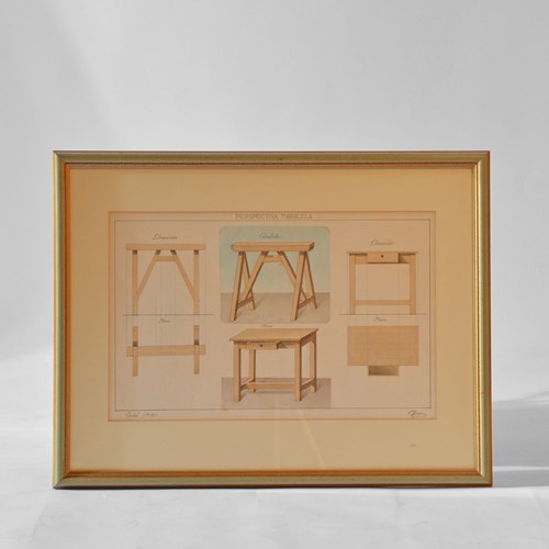 Italian Architects Watercolour Drawing Of Parallel Perspective Drawings