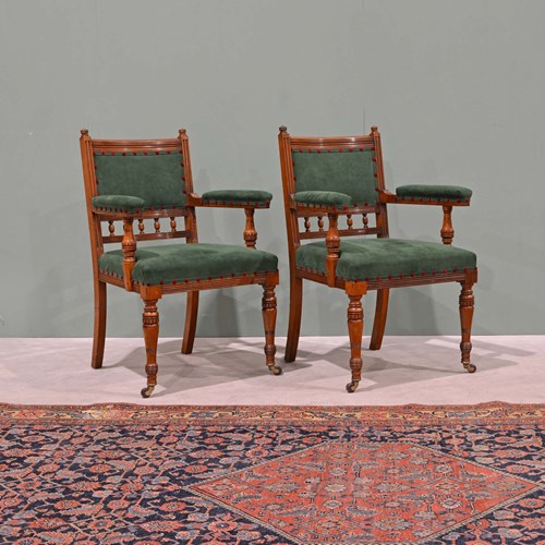 Scottish 19Th Century Walnut Armchairs By J. & T. Scott, Edinburgh