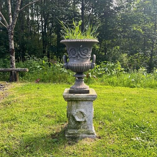 Andrew Handyside Victorian Cast Iron Campana Garden Urn And Plinth